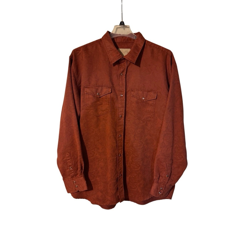 Men's Scully Sz XXL Rust Colored Paisley Textured Pearl Snap Western Shirt Long